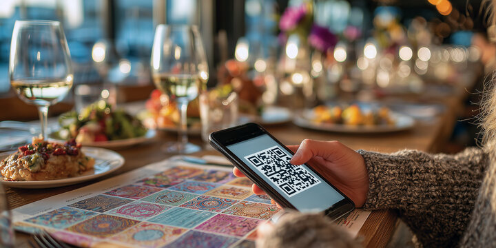 Scanning QR Code Menu at Modern Restaurant