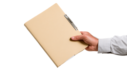 Hand Holding Beige File Folder Against Transparent Background, PNG
