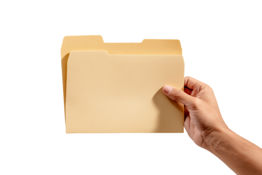 Hand Holding Beige File Folder on Transparent Background, PNG