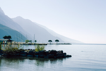 Autumn Garda lake Promenade Mountains View