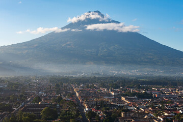 Scenic view of Antigua city below Volcan de Agua