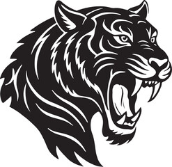 Roaring Tiger Head Black and White Vector Illustration – Wild Animal Tattoo Design