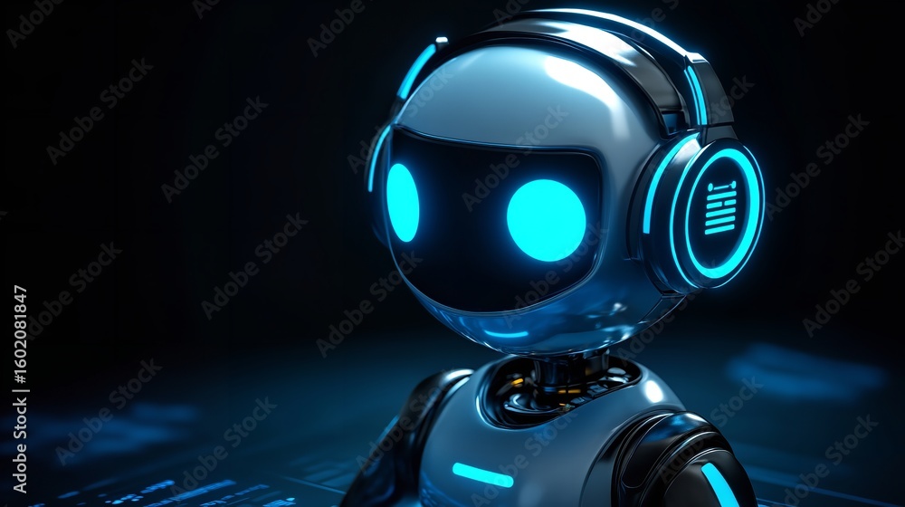 Aufkleber ai robot with headphones futuristic technology artificial intelligence machine learning automation c