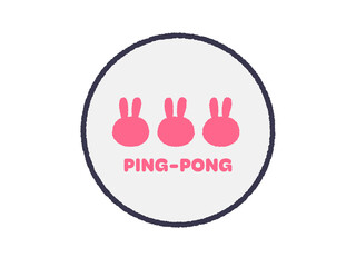 うさぎのマークのスリースターピンポン玉（線画カラー）のイラスト