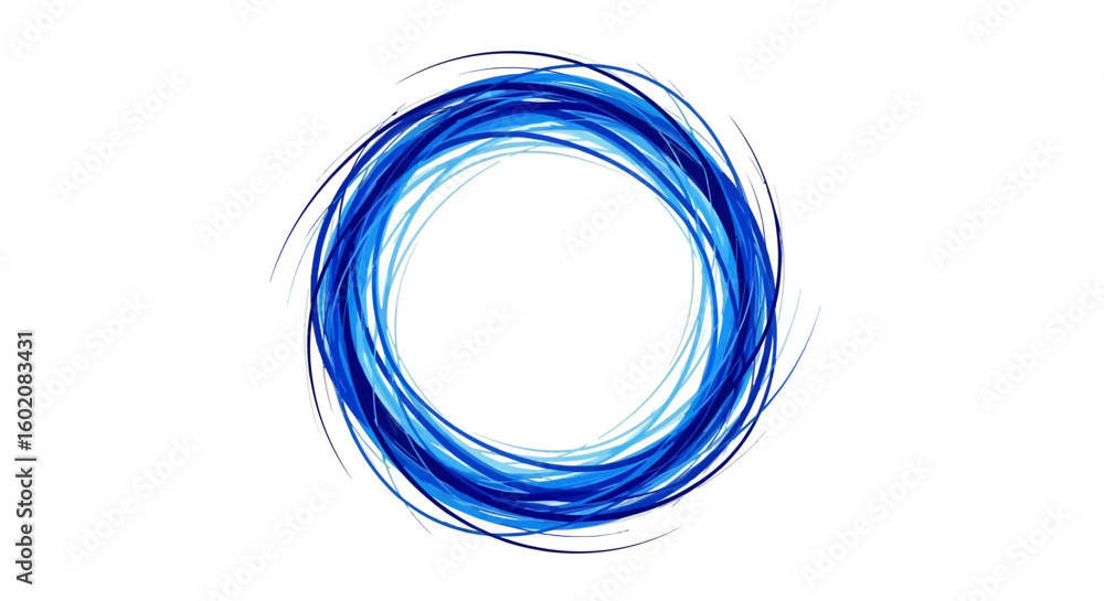 Poster abstract blue swirls forming a circular shape with elegant lines.