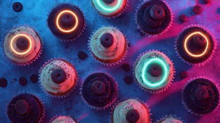 Neon Cupcakes in Purple and Blue Lighting &ndash; Halloween Treats
