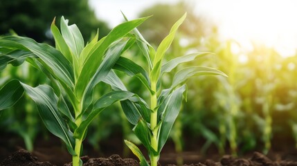 Emerald corn seedlings bask under golden dawn, embodying growth renewal, symbolic harvest homecoming, evoke Plough Monday vitality