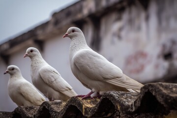 Fototapeta premium White birds on an old rooftop