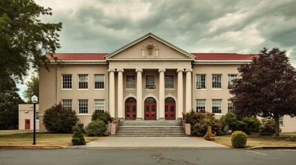 Obraz premium Traditional american school building exterior with clear blue sky