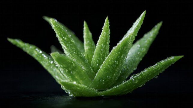 Glistening aloe vera spikes, healing elixir essence, succulent greenery, Ayurveda bliss, Earth Day rejuvenation, botanical calm