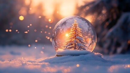 Sleek snow globe encasing a hollow pine tree with floating snow