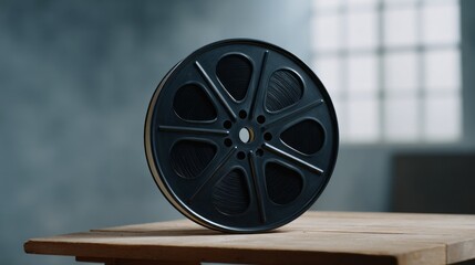A vintage film reel whispers cinematic nostalgia, poised like a time capsule on a wooden stage, nodding to National Film Day and World Storytelling Day