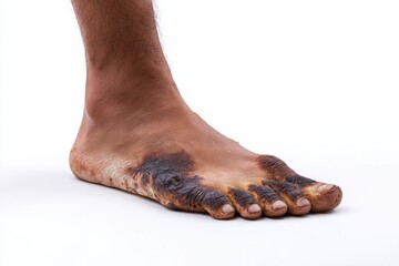 Terracotta-hued foot adorned with charred textures, echoing Samhain rituals and ancestral earthing practices, multicultural mysterious male