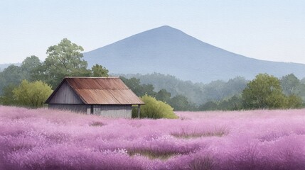 A rustic tin-roofed cabin nestles amidst a lavender sea, whispering tales of Provence's Bravade festival and peaceful solitude