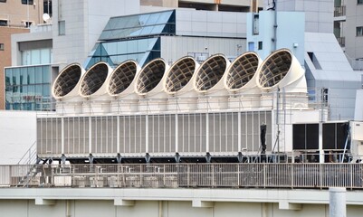 Air conditioning system cooling tower in city