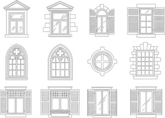 Collection of vintage architectural window and door designs