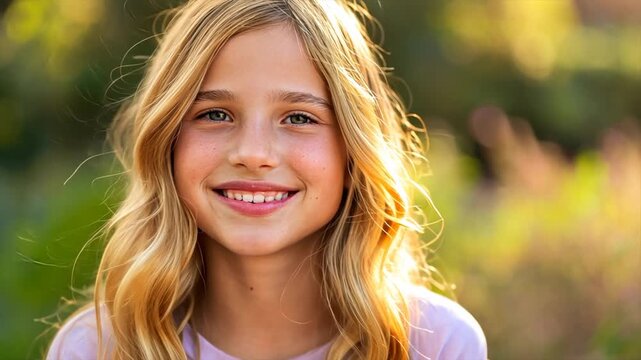 A young girl with long blonde hair, wearing t-shirt