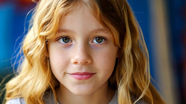 A young girl with long blonde hair, wearing t-shirt