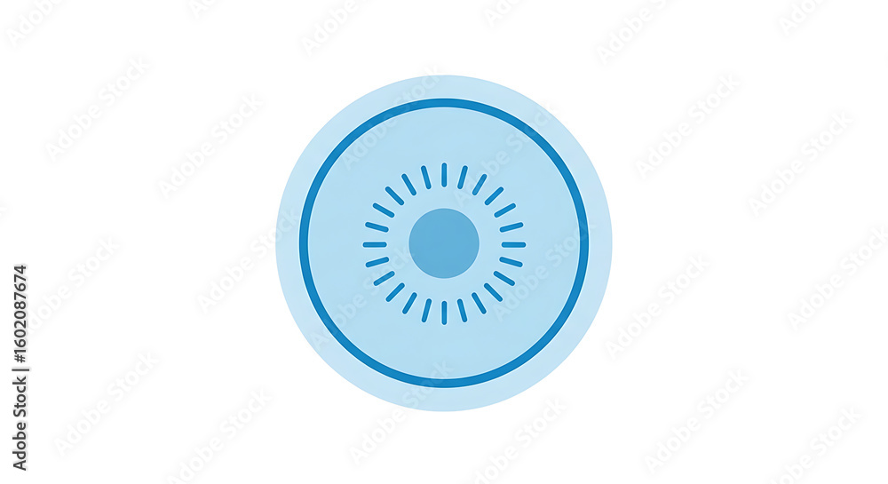 Poster a light blue circular icon with a smaller circle inside and radiating lines on a white background ai