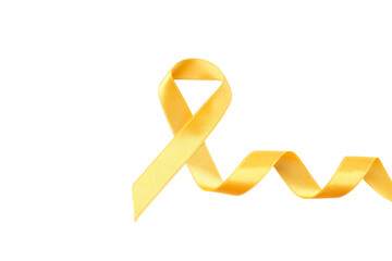 Yellow ribbon of hope and remembrance, isolated on white, PNG