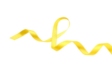 Bright yellow ribbon curls and twists beautifully, isolated on white, PNG