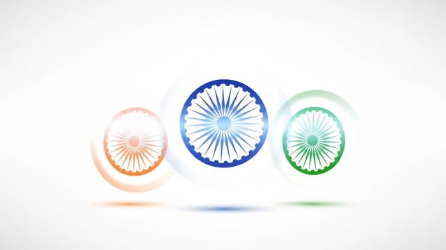 Three ashoka chakra symbols in Indian flag colors. Suitable for India related designs, patriotic themes, national holidays, and cultural celebrations.