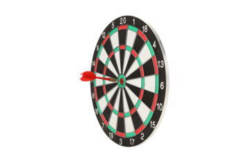 Red dart in 20 segment of dartboard, isolated on white, PNG