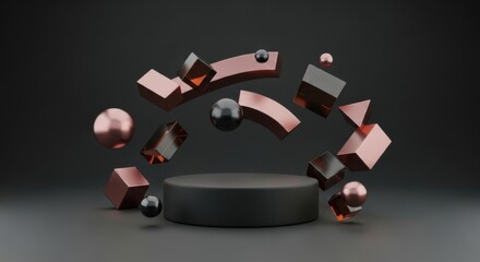 Black Matte Podium with Shapes