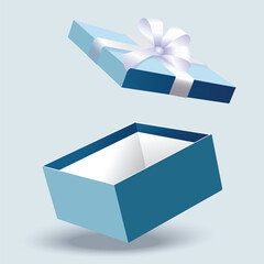 open blue gift box with white bow isolated on white. vector, illustration
