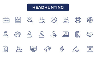 Headhunting Line Icons Pack – Unique Recruitment, Talent Search, Hiring & HR Outline Symbols