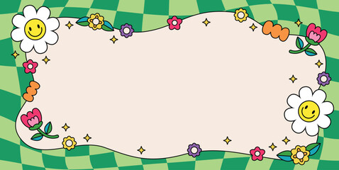 Retro cute groovy floral element template vector background