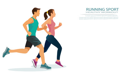 people running sport. Doing cardio exercises together. Active and healthy lifestyle. Time to lose weight. Vector