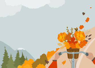Bicycle with Basket of Autumn Flowers.
