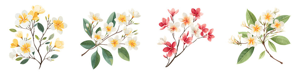 Fototapeta premium Tropical Plumeria Flower Watercolor Collection Isolated on White