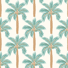 Seamless palm tree pattern featuring tropical botanical elements. This design is perfect for summer.	
