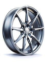 Obraz premium Silver wheel with a black hubcap