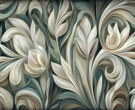 Fototapeta Ornate floral wallpaper design with beige and teal colors