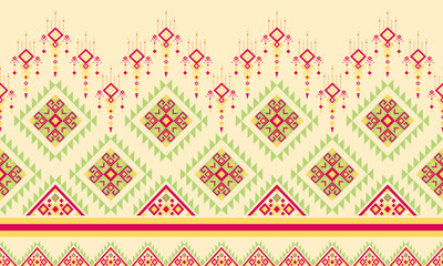 The abstract geometric ethnic pattern of traditional style.Red and green on cream background.Design for
carpet,curtains,texture,background,backdrop,wallpaper,clothing and wrapping.