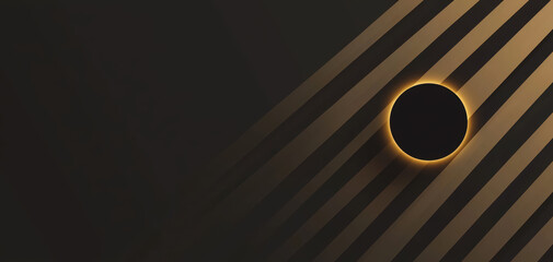 Solar eclipse with glowing corona and diagonal light beams creating dramatic dark background effect
