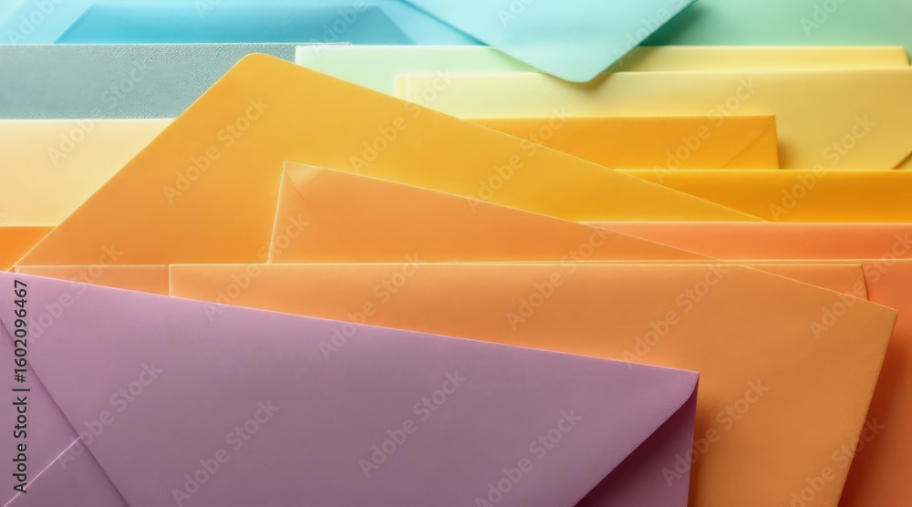 Poster personal finance wealth optimization concept. colorful array of envelopes stacked together in a vibr