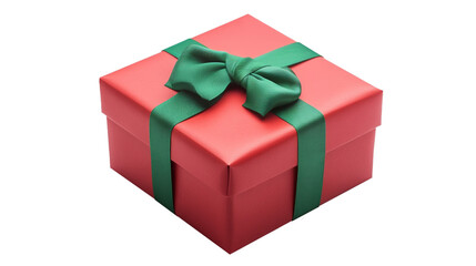 red gift box with green ribbon isolated on white background