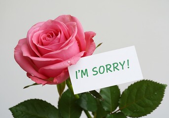 The universal symbol of apology: a pink rose paired with an "I'M SORRY!" note.

