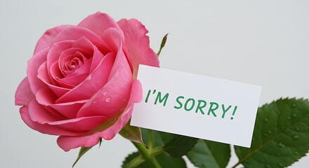 Vibrant pink rose adorned with an "I'M SORRY!" tag, conveying sincere regret.

