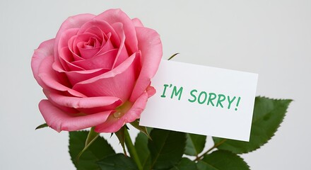 Beautiful pink rose with a clear "I'M SORRY!" card, a gesture of reconciliation.

