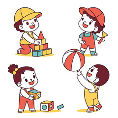 Children playing with blocks and ball