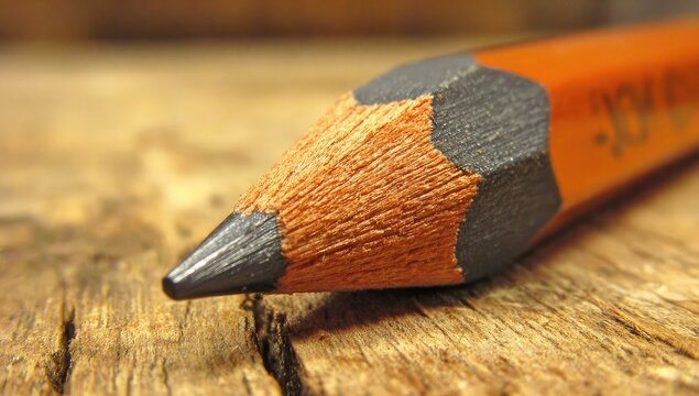 Close-up of a graphite pencil tip on wood