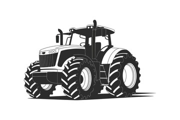 Obraz premium Tractor Silhouette Vector - Black Old Farm Equipment Illustration on White Background