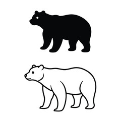 Fototapeta premium Vector art of a black bear silhouette and an outline of a bear standing isolated on white background
