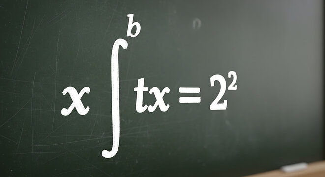 Mathematical equation with integral symbol written in white chalk on a blackboard surface ai generated