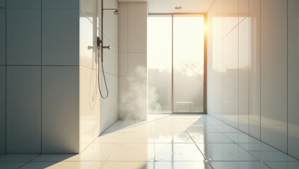 Modern bathroom interior with a view.